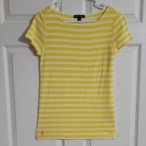 Ralph Lauren Yellow & White Striped Tee Logo NWOT Short Sleeve Size Large